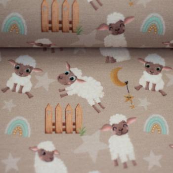 Preview: Baumwolljersey Schafe auf Beige Landkind by Mrs. Mint Design by Swafing